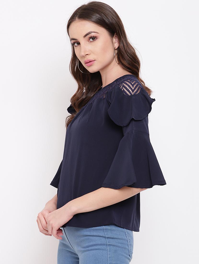bell sleeved mesh panel top - 16730601 - Zoom Image - 2