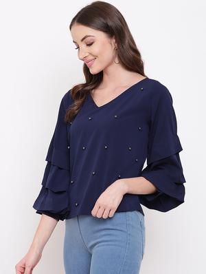 pearl embellished bell sleeved top - 16730604 - Standard Image - 2