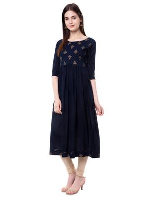 gold print yoke flared kurta - 16730931 - Standard Image - 2