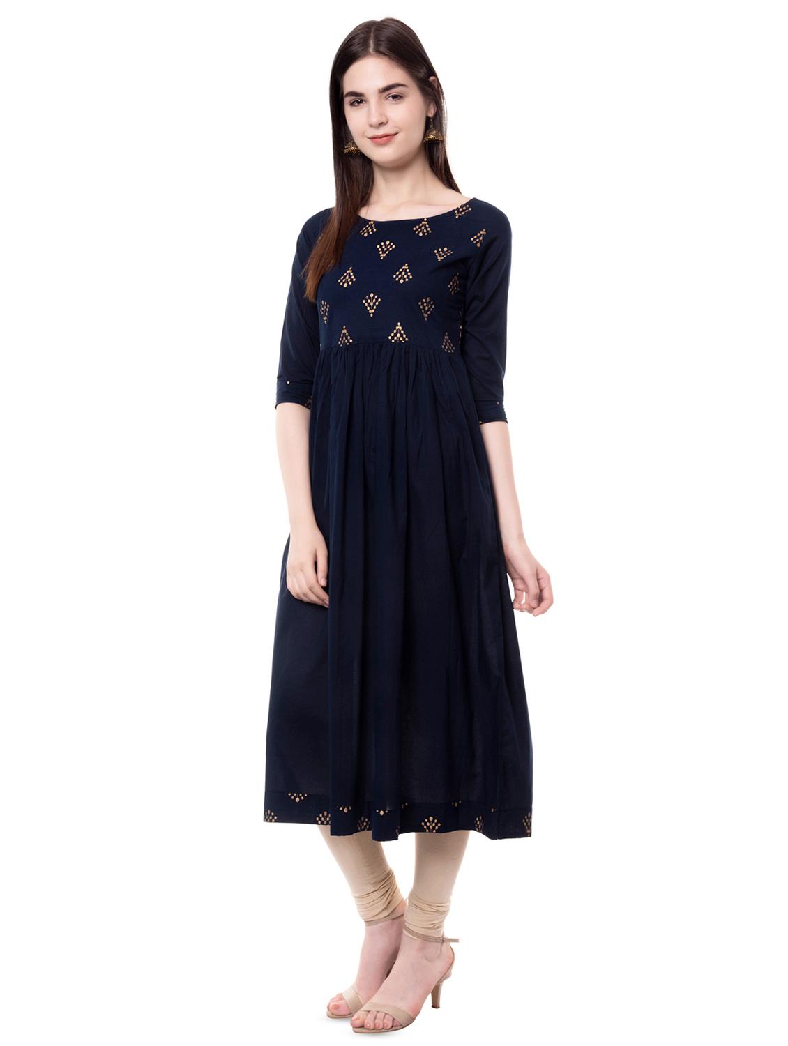gold print yoke flared kurta - 16730931 - Zoom Image - 2