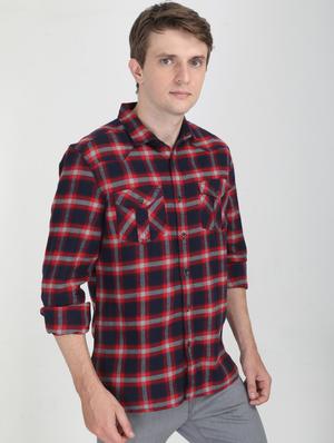 navy blue checkered casual shirt - 16731099 - Standard Image - 2