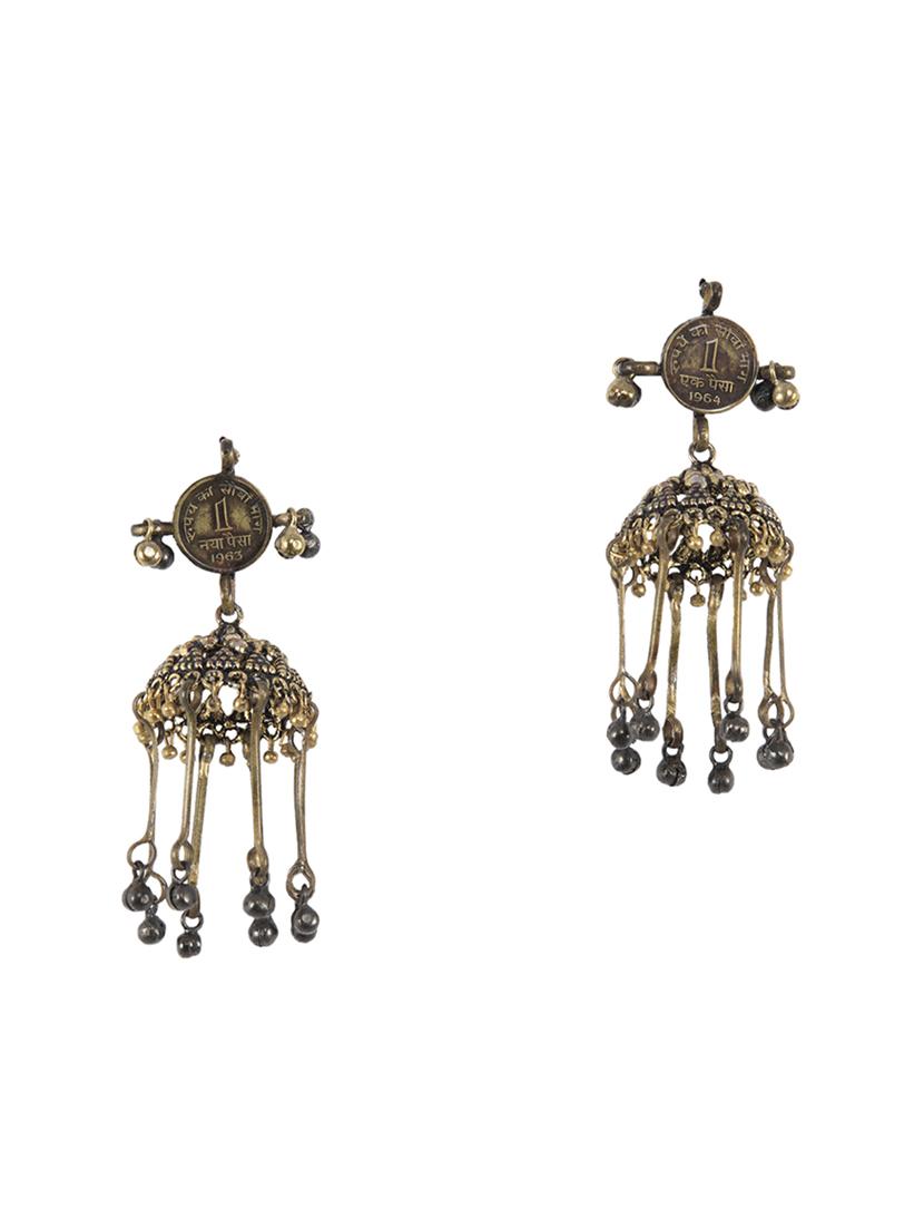 gold brass jhumka earring - 16733306 - Zoom Image - 2