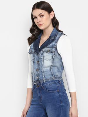 lapel neck denim jacket - 16734564 - Standard Image - 2