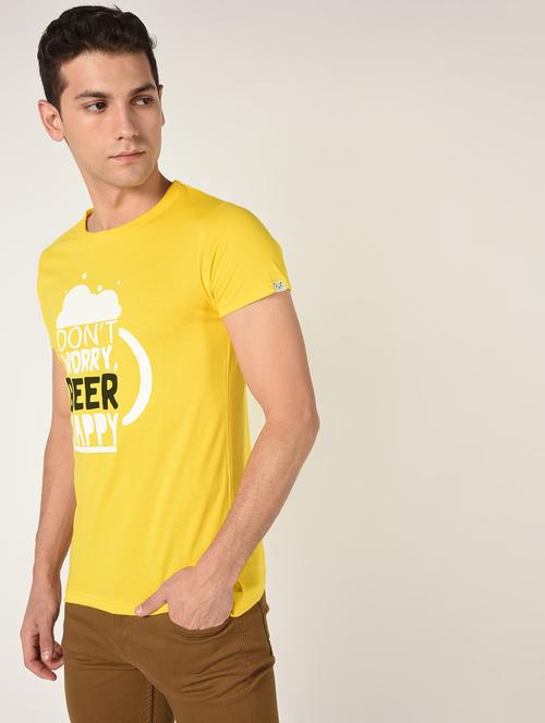 yellow typographic chest print t-shirt - 16735106 - Very Small Image - 1