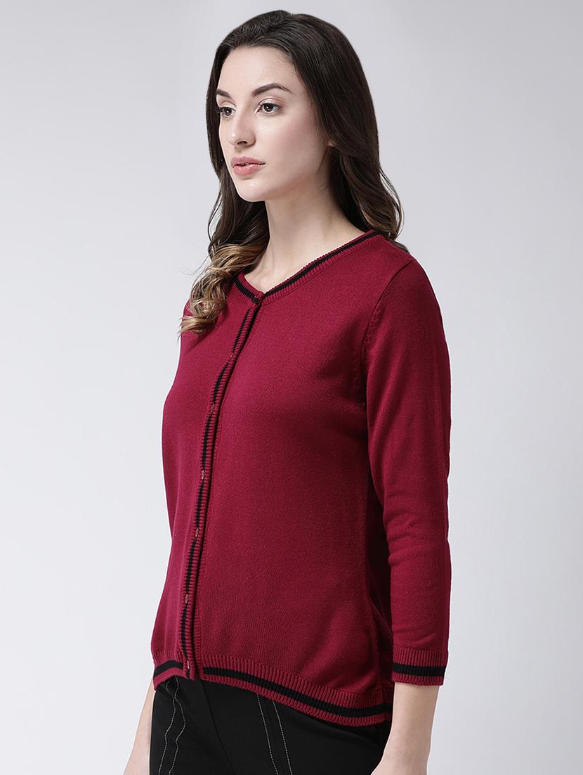 v neck contrast placket cardigan - 16735271 - Zoom Image - 2