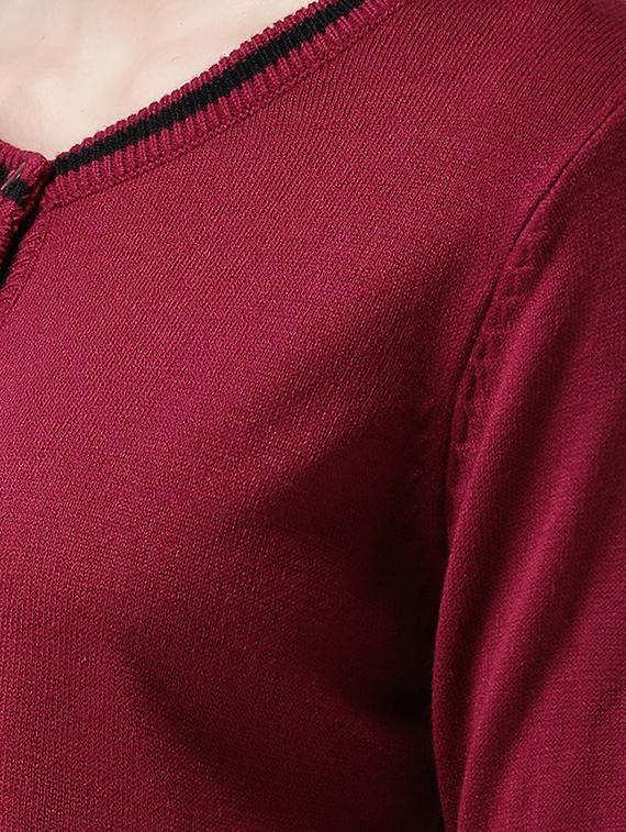 v neck contrast placket cardigan - 16735271 - Zoom Image - 5