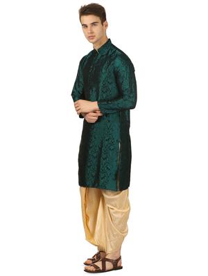 green pure silk jacquard dhoti kurta set - 16735446 - Standard Image - 2