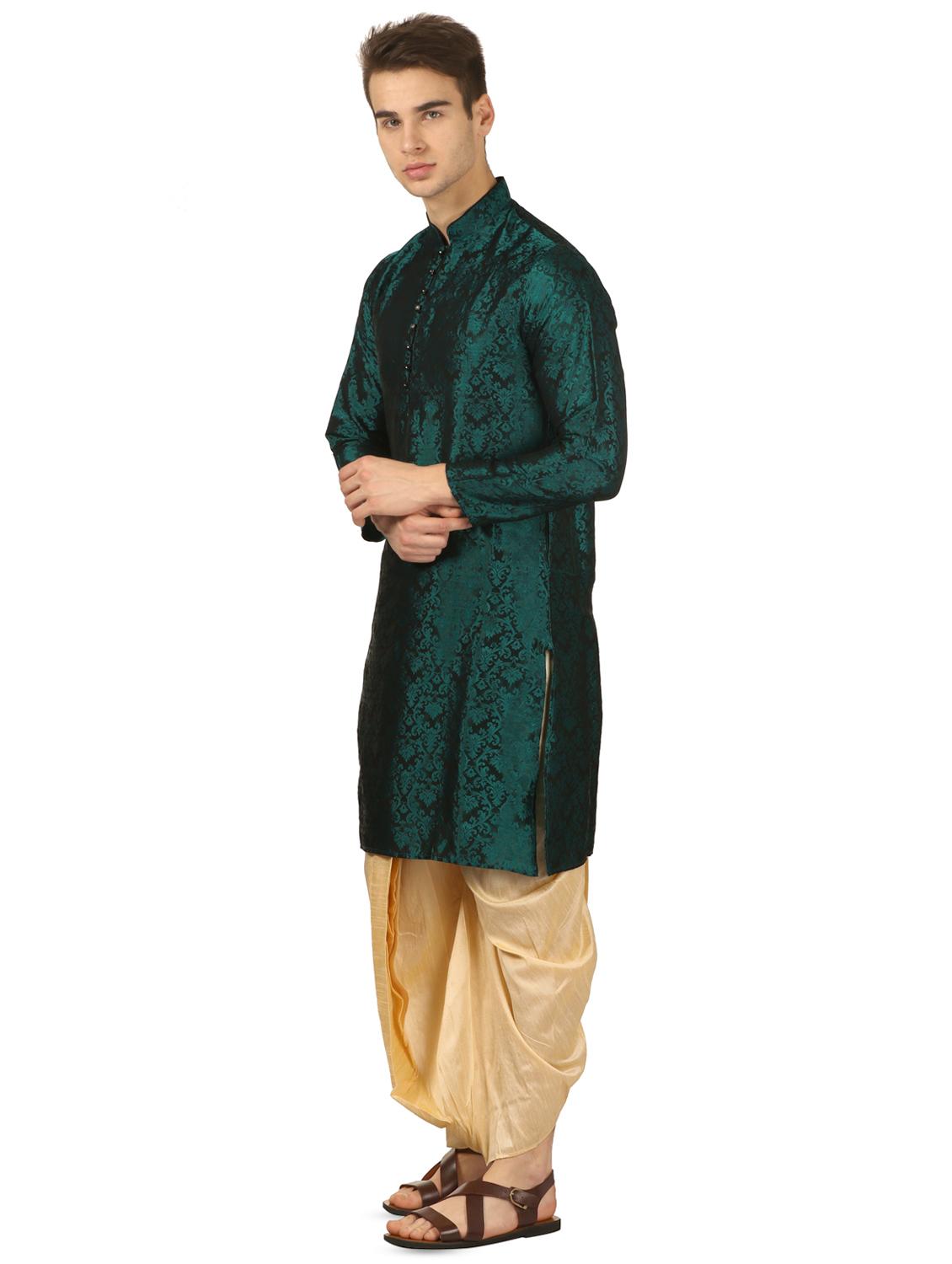 green pure silk jacquard dhoti kurta set - 16735446 - Zoom Image - 2