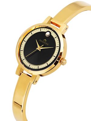 swisstone jewels097-blkgld gold plated bracelet wrist watch for women - 16736182 - Standard Image - 2
