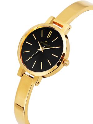 swisstone jewels181-blkgld gold plated bracelet wrist watch for women - 16736184 - Standard Image - 2