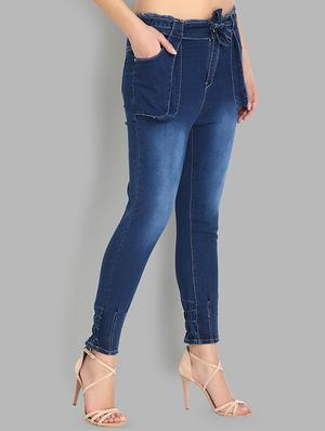 tie knot ruched hem jeans - 16737064 - Standard Image - 2