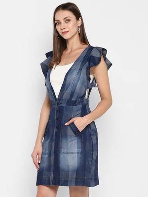 v neck ruffle detail checkered dress - 16737280 - Standard Image - 2