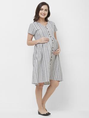 v-neck button up maternity wear dress - 16737353 - Standard Image - 2