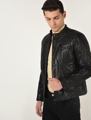 black solid 100% lamb leather jacket - 16737517 - Standard Image - 2