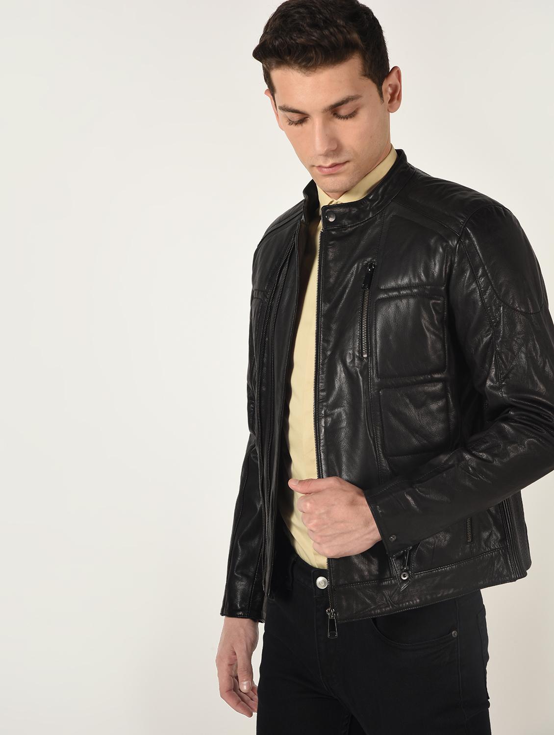 black solid 100% lamb leather jacket - 16737517 - Zoom Image - 2