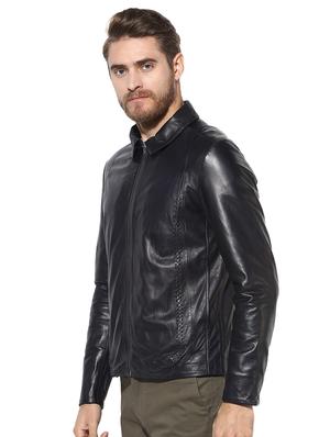 blue solid 100% lamb leather biker jacket - 16737524 - Standard Image - 2
