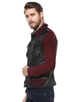 black color block 100% lamb leather jacket - 16737527 - Standard Image - 2