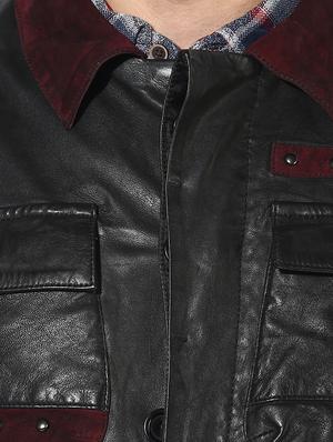 black color block 100% lamb leather jacket - 16737527 - Standard Image - 5