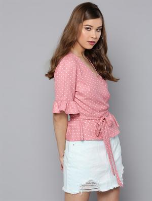 tie knot polka dots wrap top - 16740452 - Standard Image - 2