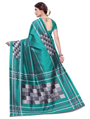 turquoise art silk printed saree with blouse - 16741795 - Standard Image - 2