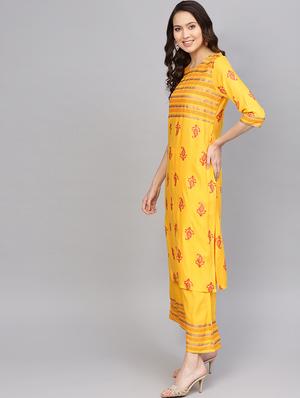 gold printed kurta palazzo set - 16741937 - Standard Image - 2
