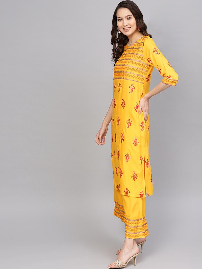 gold printed kurta palazzo set - 16741937 - Zoom Image - 2