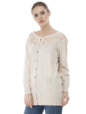 lace panel embellished wool blend cardigan - 16743469 - Standard Image - 2