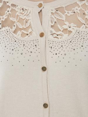 lace panel embellished wool blend cardigan - 16743469 - Standard Image - 5