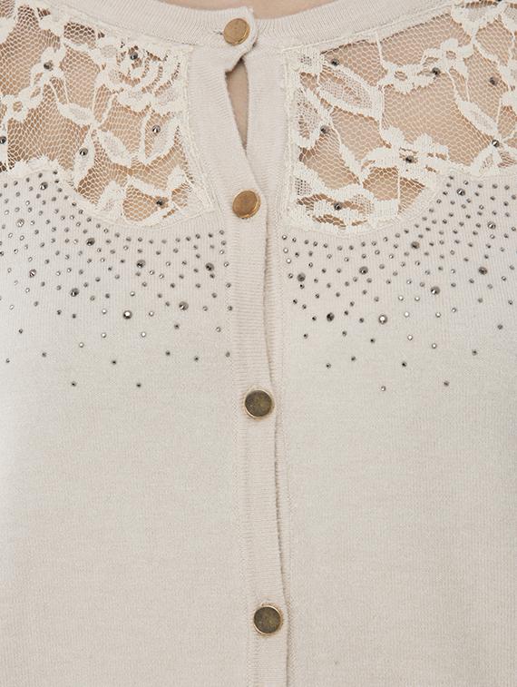 lace panel embellished wool blend cardigan - 16743469 - Zoom Image - 5