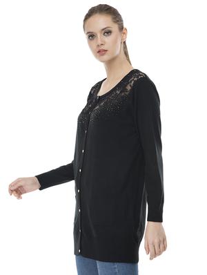 lace panel embellished wool blend cardigan - 16743470 - Standard Image - 2