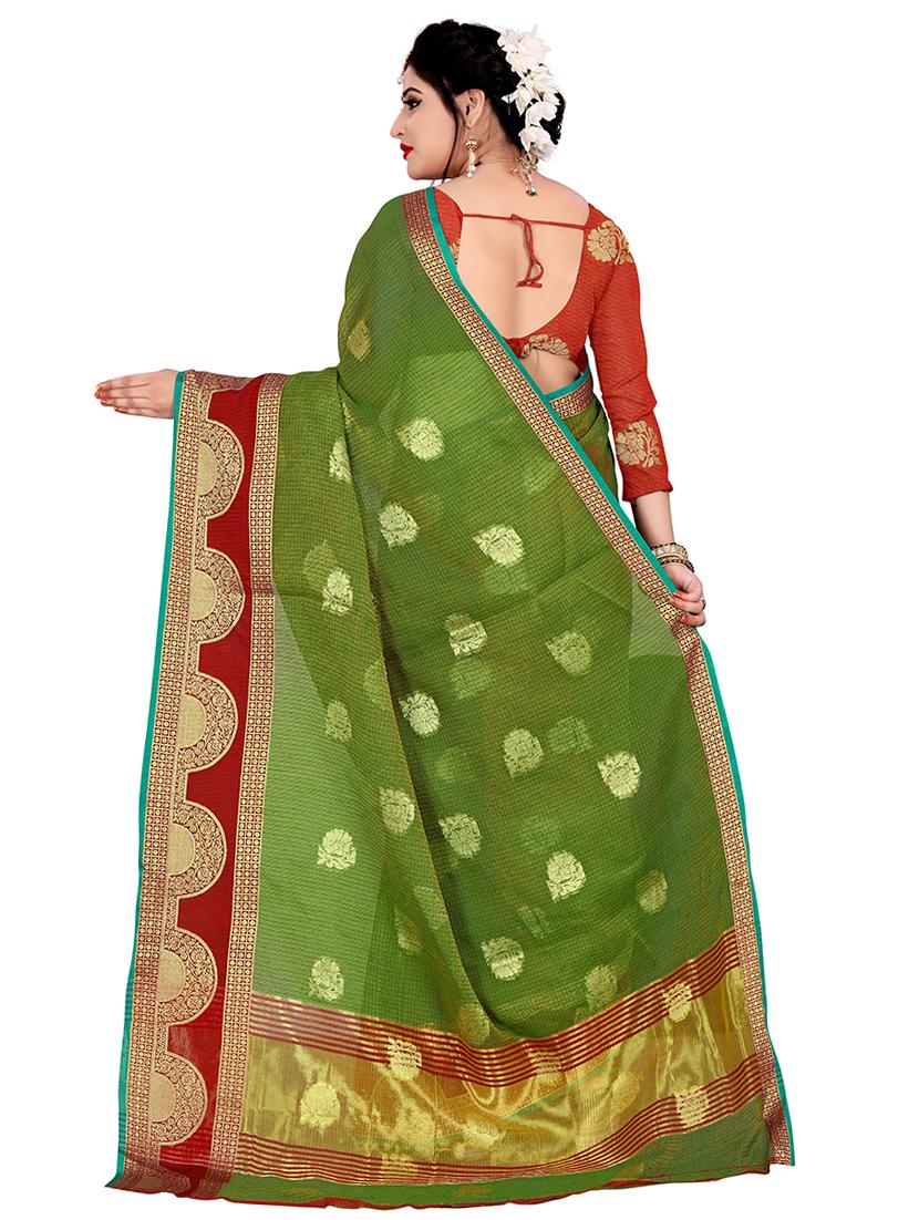 floral woven saree with blouse - 16743763 - Zoom Image - 2