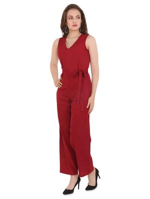 v neck tie knot front full leg jumpsuit - 16744044 - Standard Image - 2