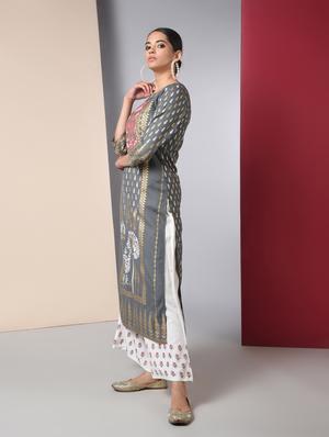 foil print kurta palazzo set - 16744696 - Standard Image - 2