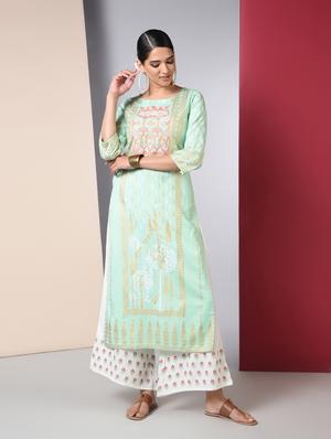 foil print kurta palazzo set - 16744697 - Standard Image - 2