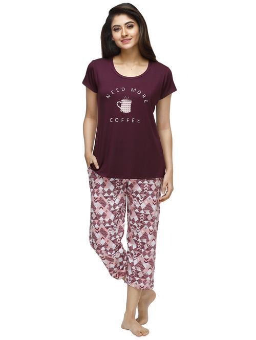 round neck tee with nightwear capri set - 16745134 - Standard Image - 1