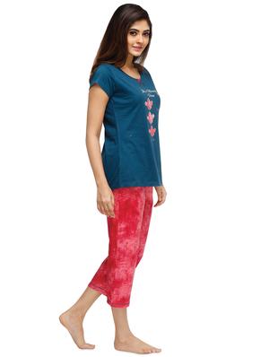 round neck tee with nightwear capri set - 16745144 - Standard Image - 2