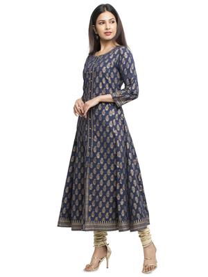 foil printed flared kurta - 16745294 - Standard Image - 2