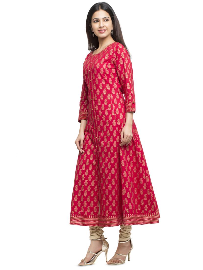 foil printed flared kurta - 16745295 - Zoom Image - 2
