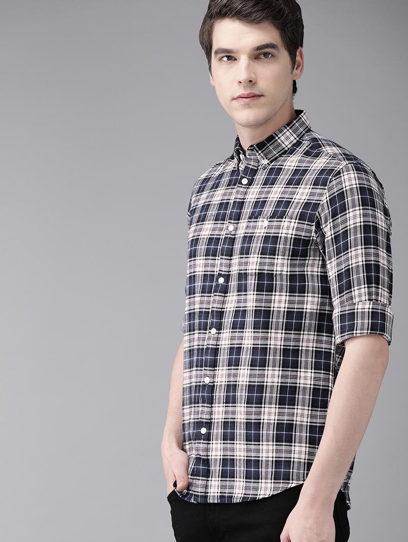navy blue checkered casual shirt - 16745899 - Zoom Image - 2