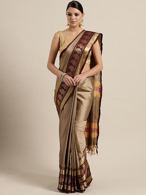 solid bordered saree with blouse - 16746294 - Very Small Image - 1