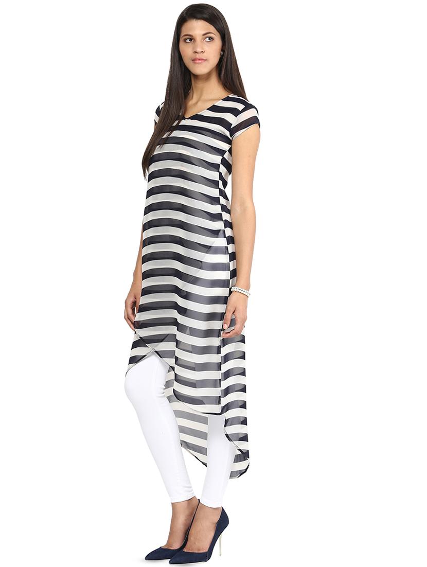 white georgette asymmetric kurti - 16746570 - Zoom Image - 2