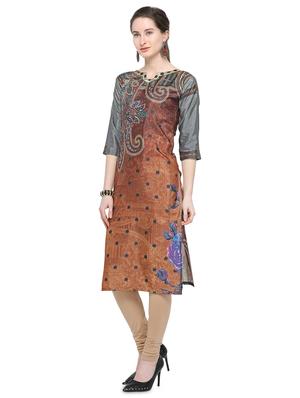 printed silk straight kurta - 16746866 - Standard Image - 2