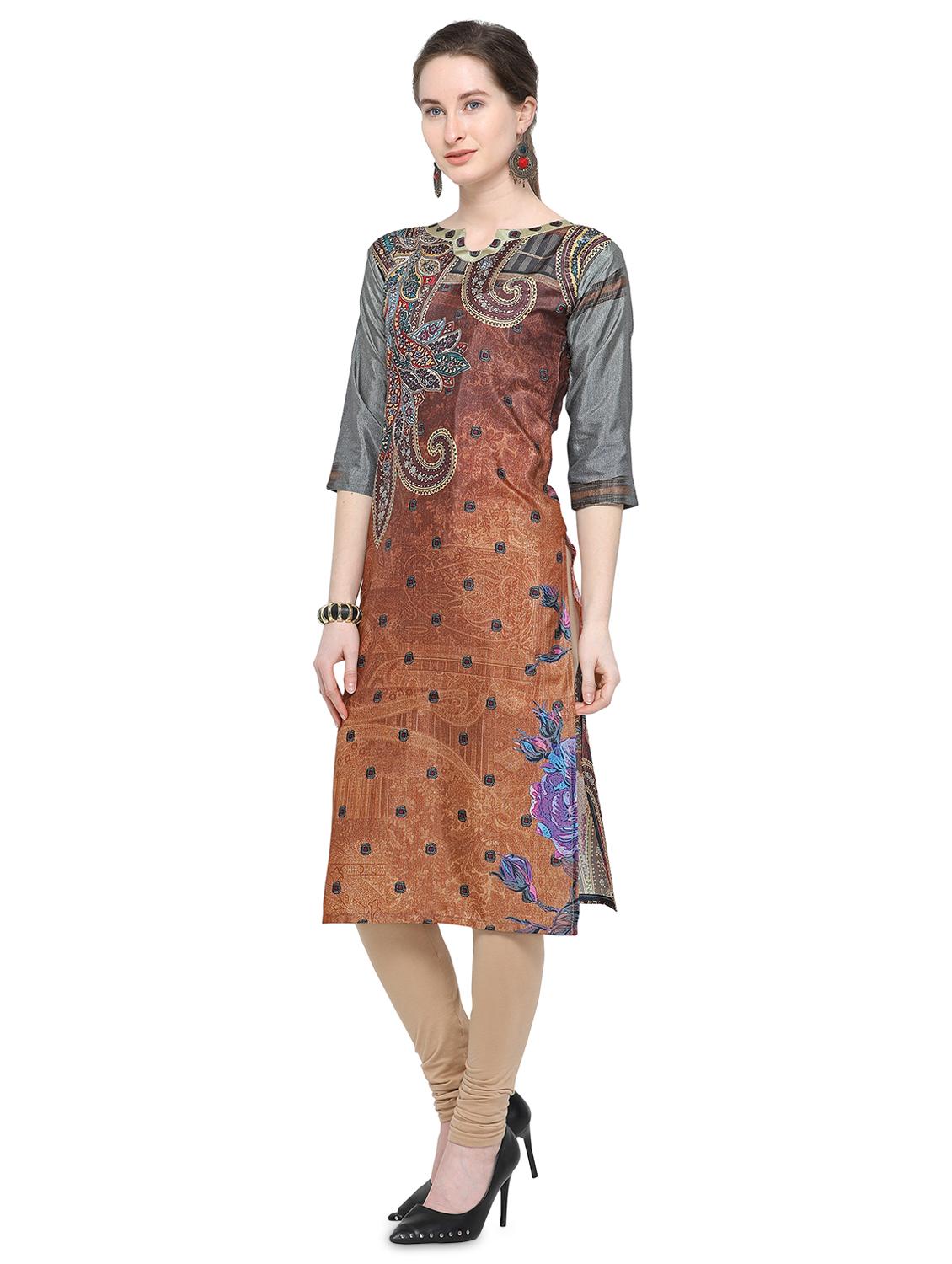 printed silk straight kurta - 16746866 - Zoom Image - 2