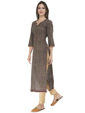 black ajrak print straight kurta - 16750233 - Standard Image - 2