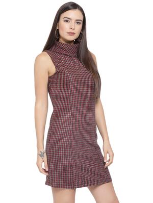 turtle neck checkered a-line dress - 16750835 - Standard Image - 2