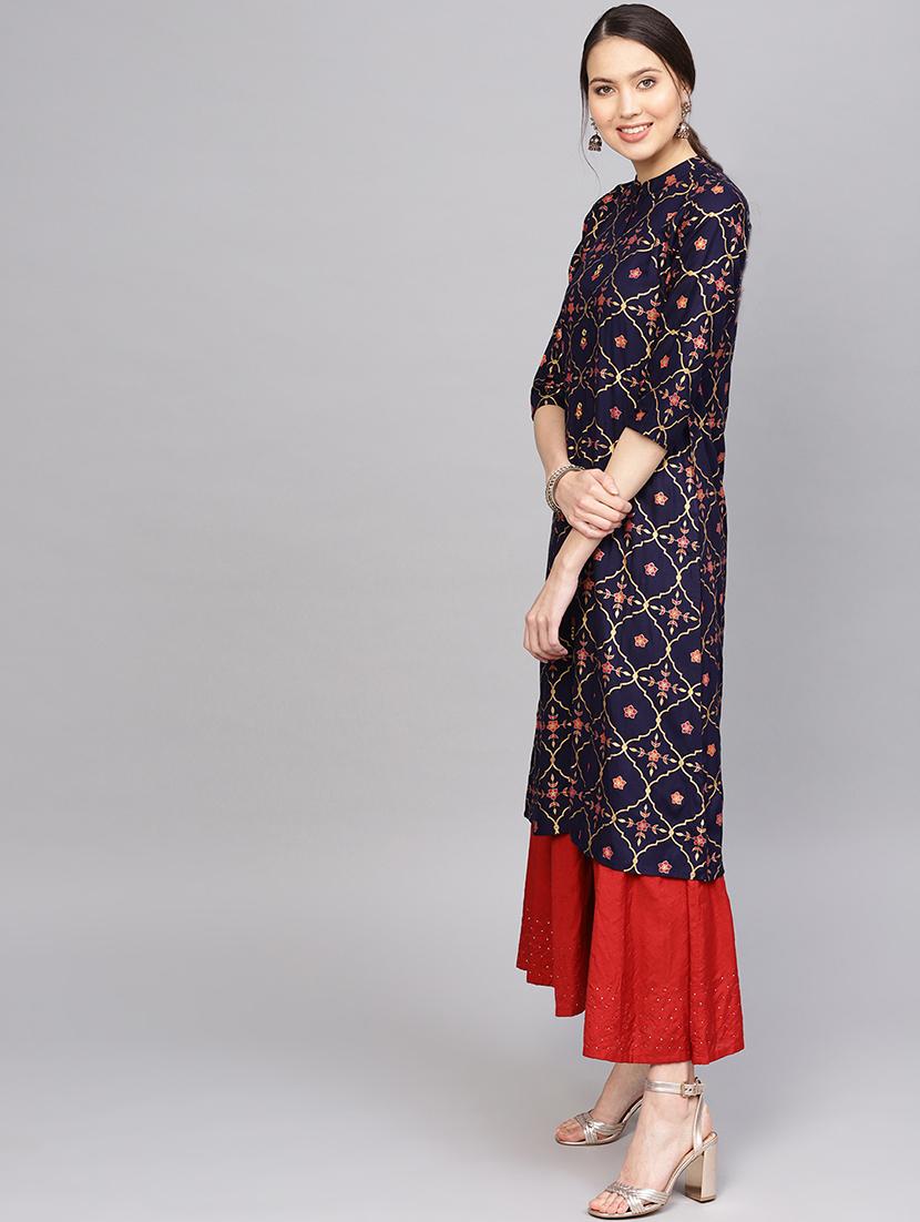 foil printed a-line kurta - 16753559 - Zoom Image - 2