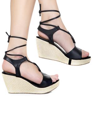 black lace-up wedges - 16755519 - Standard Image - 5