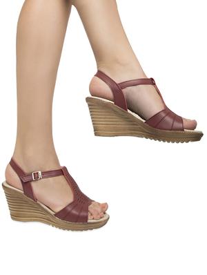 maroon back strap wedges - 16755538 - Standard Image - 5