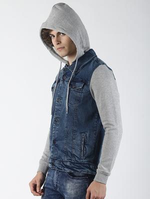 blue color block denim jacket - 16756803 - Standard Image - 2