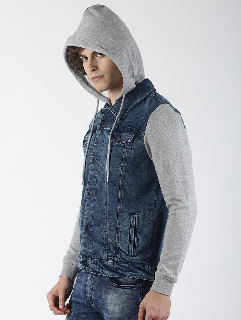 blue color block denim jacket - 16756803 - Zoom Image - 2
